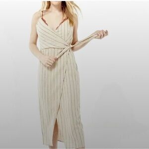 Linen stripes wrap dress